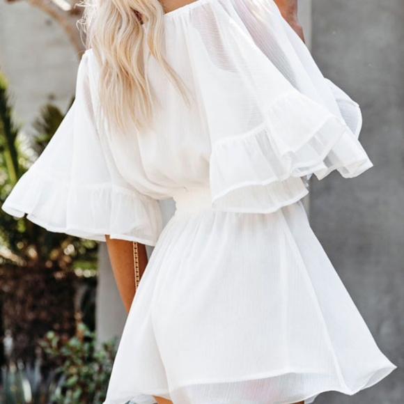 New splicing short-sleeved loose-fitting solid-color chiffon jumpsuit S-XL - Picture 3 of 4